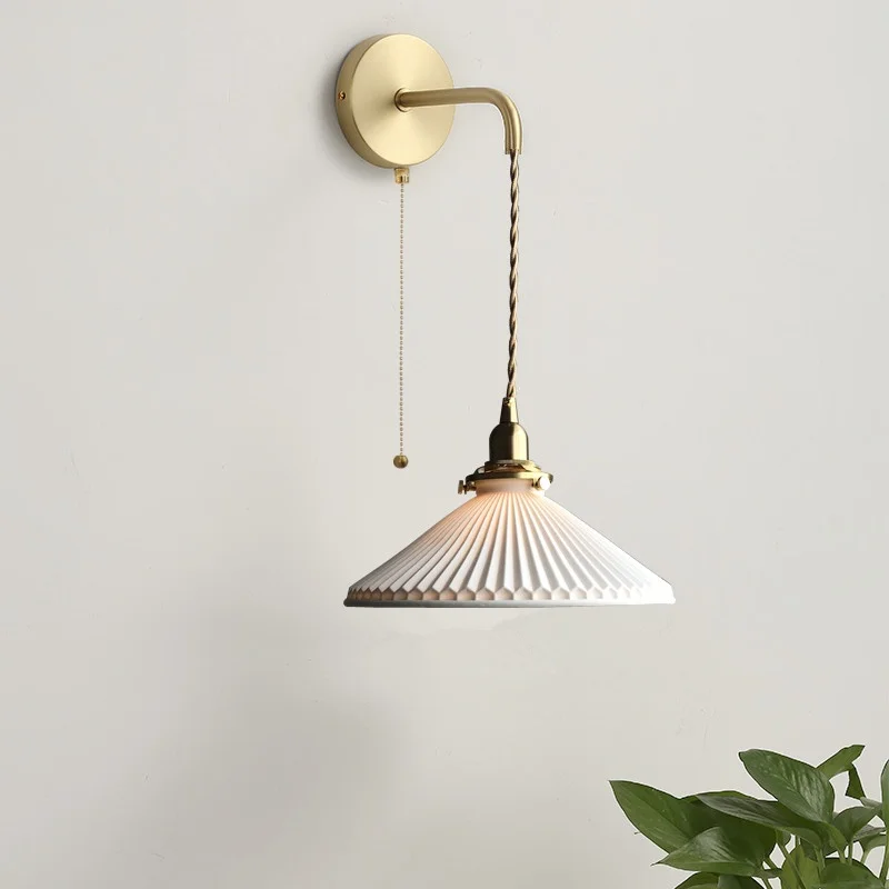 Lampy ścienne LED w stylu nordyckim, nowoczesne, miedziane ramię, biała ceramika, regulowane, do kuchni, salonu, lampara pared