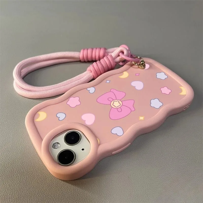 

3D Wave Strap Casing For OnePlus 13 12 12R 11 11R 10R 9R 8T 7 Pro 7T Plus 6 6T Cover Cute Ins Style Cartoon Bow Soft Phone Case