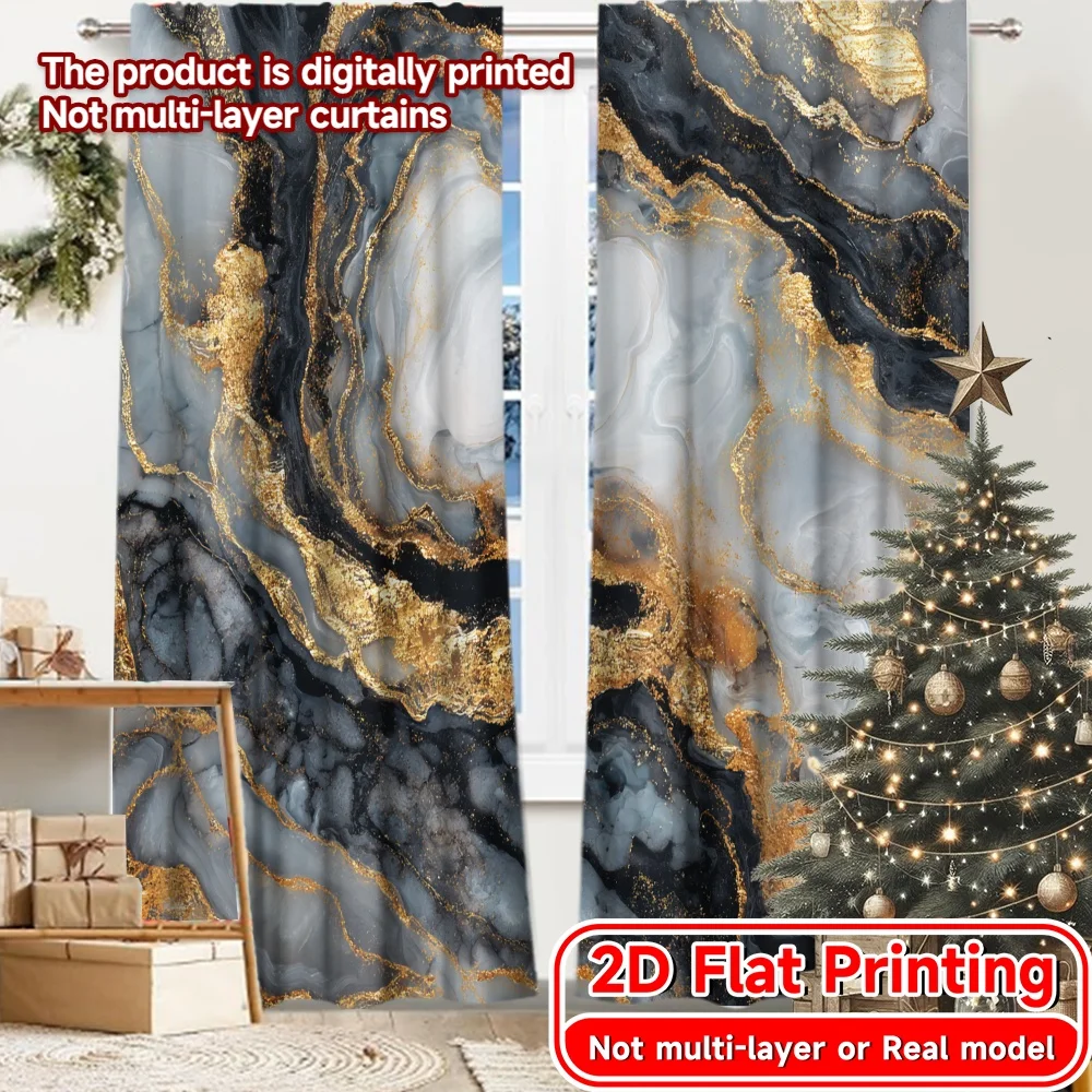 2D Flat Printing,2pcs Golden Veins Popular Curtains&Drapes Versatile Durable Polyester Curtains Versatile All Perfect for