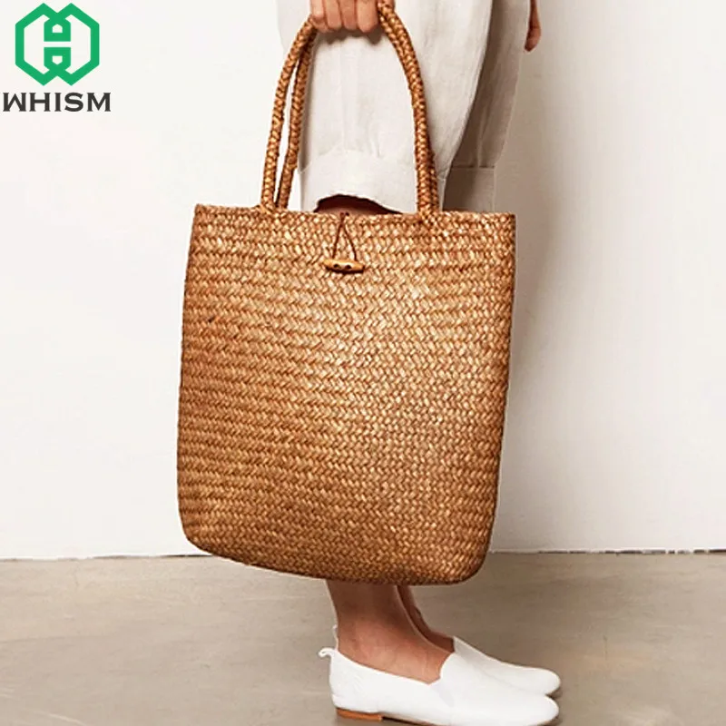 WHISM-Cestino portaoggetti in rattan fatto a mano, borse moda quadrate di lusso, borsa a tracolla da donna intrecciata in paglia