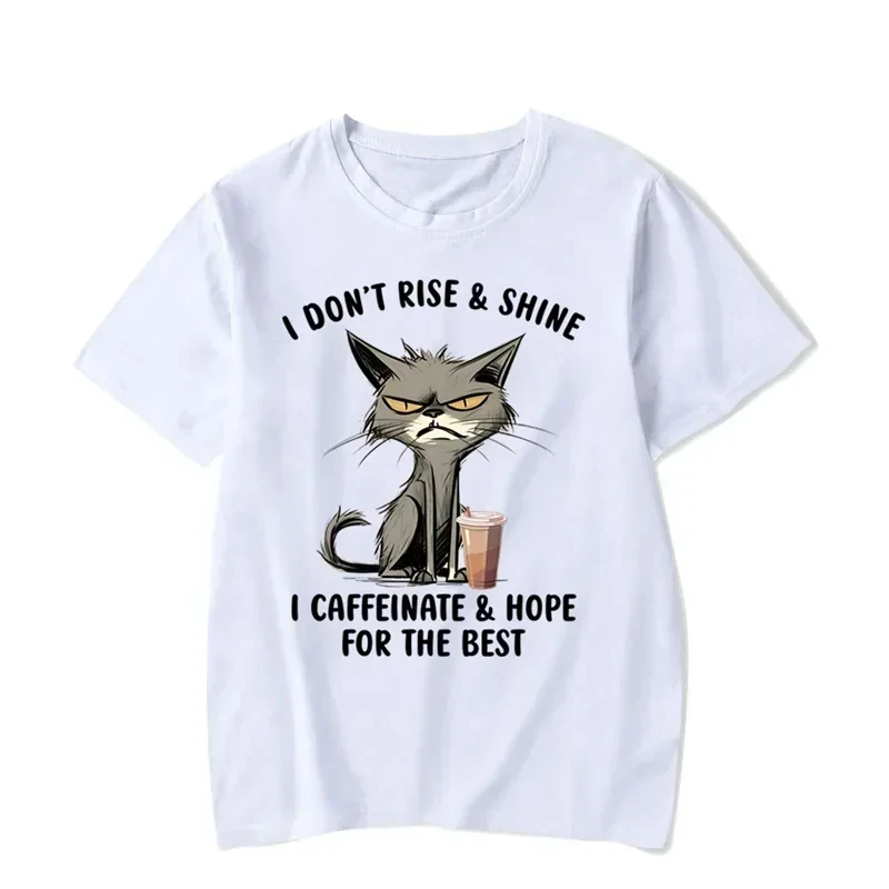 Funny Cat Black Men Tops Clothing Fashion Harajuku Men Brand T-shirt men clothing cotton I Don’t Rise & Shine Graphic T Shirts