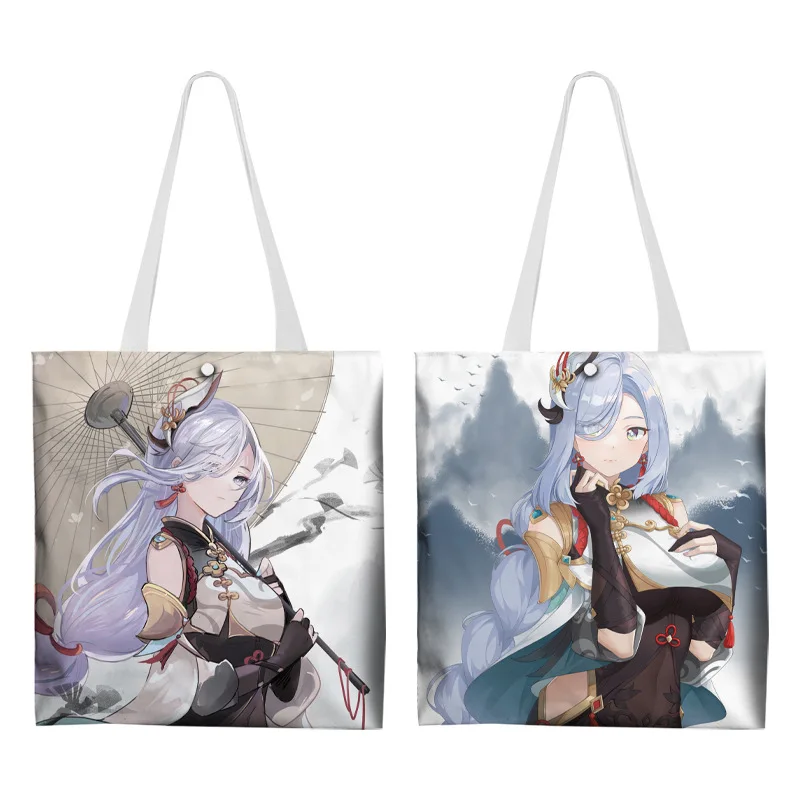 Genshin Impact Raiden Barbara Gunnhildr Colorful Shoulder Bag Double Sides Printing Canvas Shopping Tote Bag