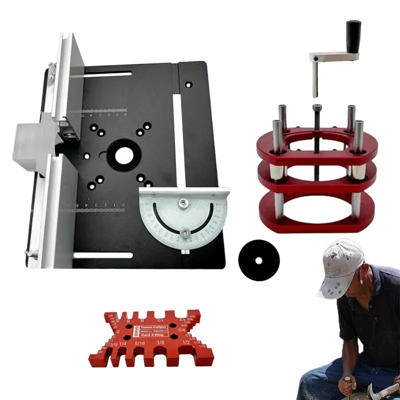 

Router Lift System Aluminum Router Lift With Top Plate Manual Lifting Kit Table Saw Insert Base Plate For Slotting Trimming