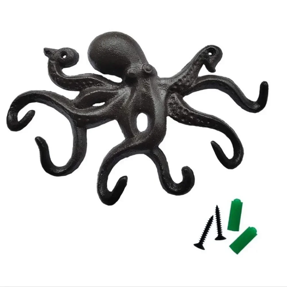 

Octopus Key Holder Cast Iron Decorative Rustic Towel Hooks Wall Mounted Heavy Duty Coat Hooks