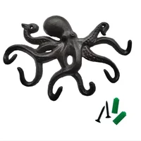 Octopus Key Holder Cast Iron Decorative Rustic Towel Hooks Wall Mounted Heavy Duty Coat Hooks