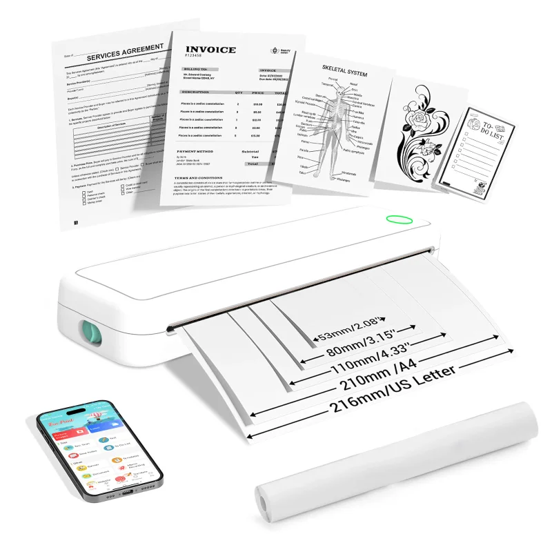 

M15 Rechargeable Wireless Bluetooth Portable Inkless A4 Thermal Printer 2600mAh 300DPI Tattoo Transfer Machine for Android iOS