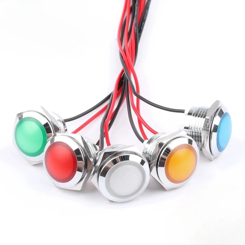 12mm 16mm 19mm 22mm Waterproof Metal Spherical Round indicator Signal Lamp with wire LED Red Yellow Blue Green White 6V 24V 220V