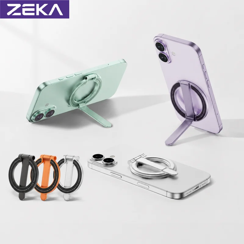 ZEKA Metal N52 Magnetic Finger Ring Holder  360° Foldable Detachable Dual Use Stand Multi Color MagSafe for iPhone