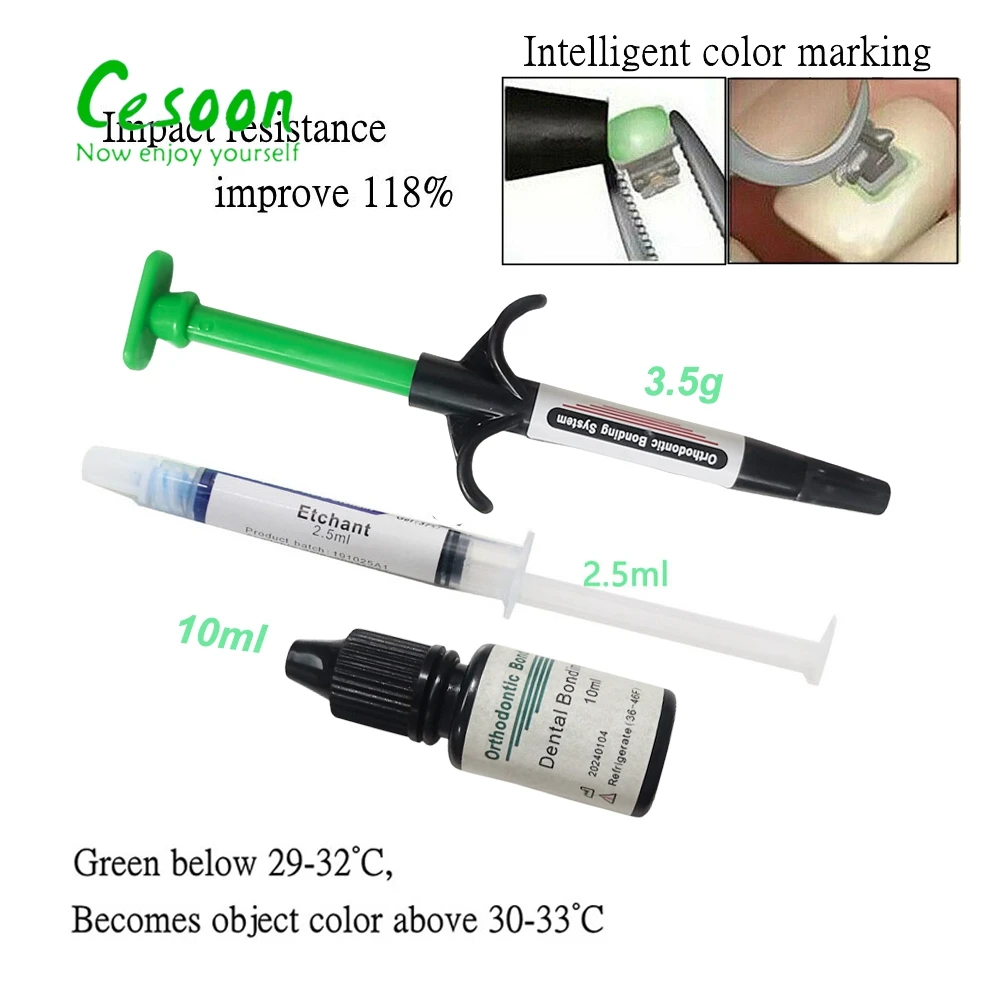 Cesoon Dental Orthodontic Adhesive Kit Light Cure Green Glue NO-MIX Direct Bonding System Dentist Ortho Resin Dentistry Material