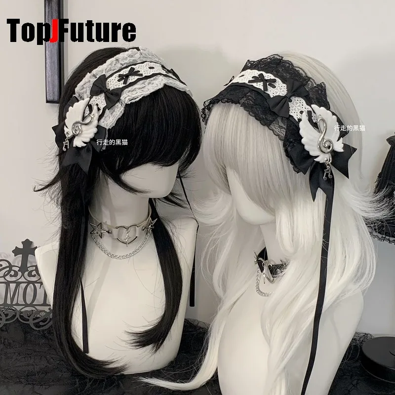 

"Музыкальная нота" Темная готическая повязка на голову в стиле Лолиты ручной работы Y2K, универсальная субкультура, женская повязка для волос с бантом, аксессуар для волос