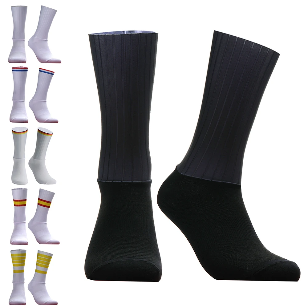 Radsport Pro Socken Team Aero gestreifte rutsch feste nahtlose Silikon Laufsport Rennrad Socken