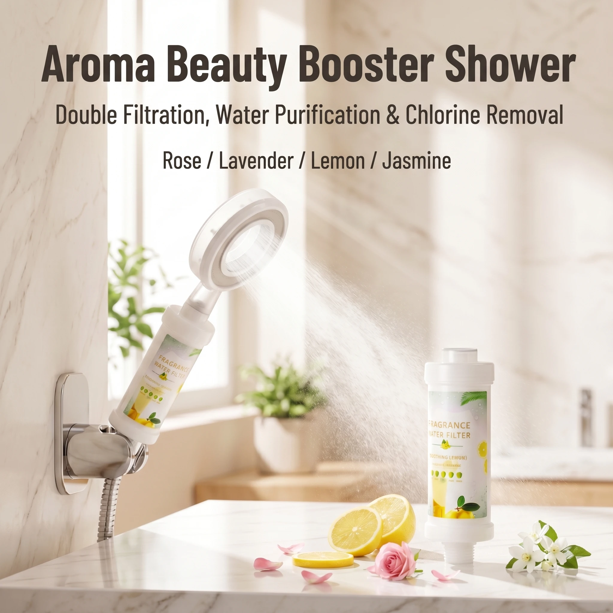 Household Shower Water Purifier, G1/2 BSP Pre-filter Reduce Chlorine, Skin Care Shower Head Filter for Water Heater