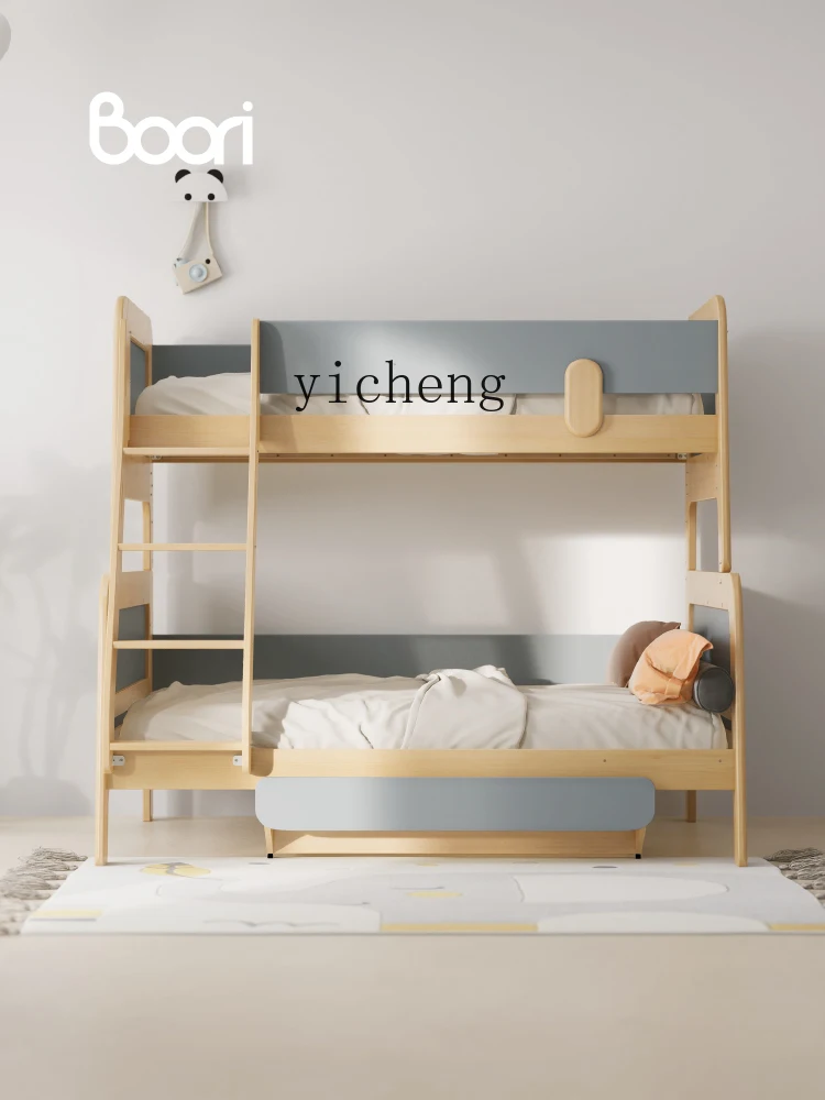 Tqh litera alta y baja de madera maciza para niños, litera de apartamento pequeño, litera de doble capa