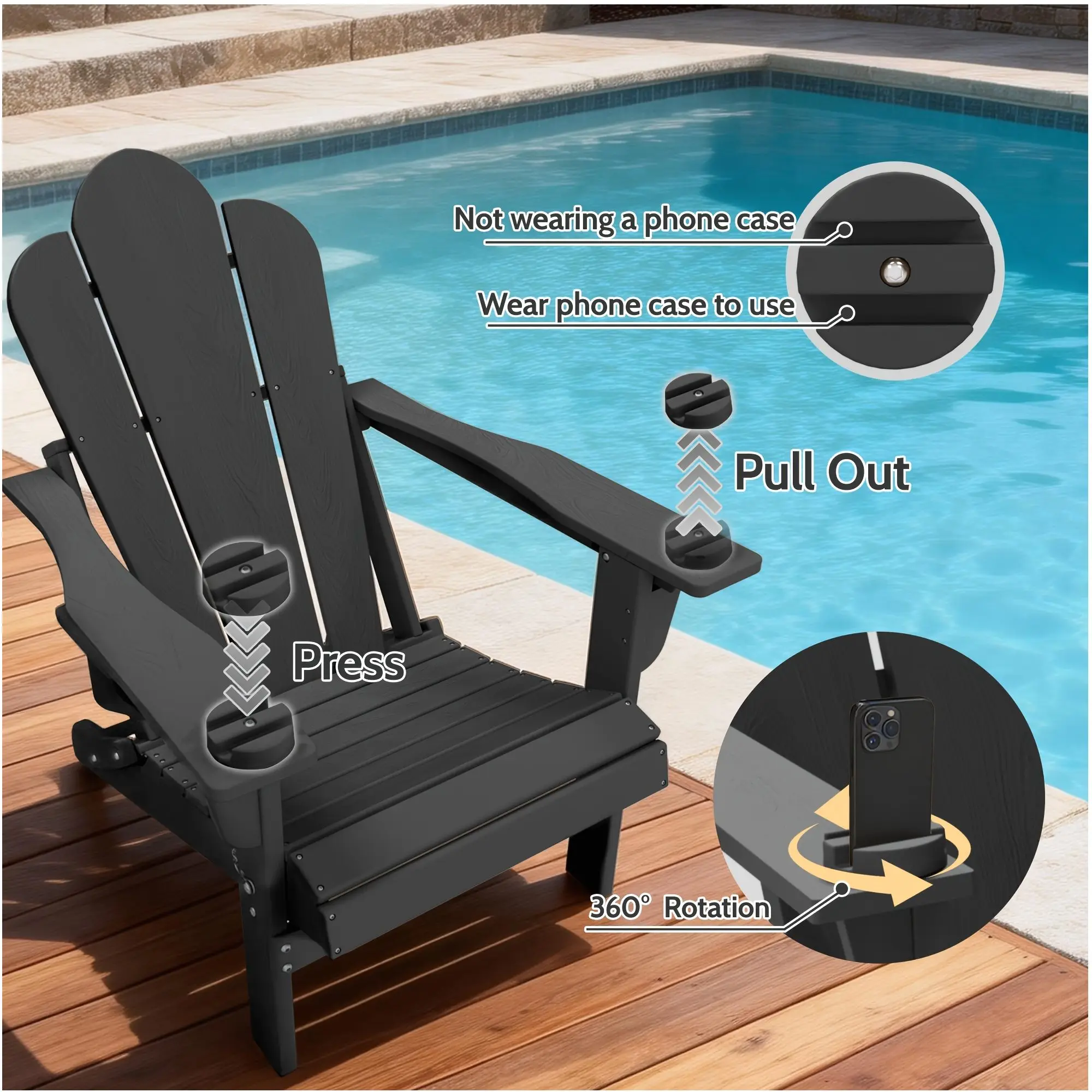 

4-Pack Folding Adirondack Chairs – Ergonomic Outdoor Plastic Seating for Patio, Backyard, Pool Deck or Fire Pit Area | Oversized Comfort Design with Built-in Phone Cup Holder | Lightweight, Sturdy & Easy to Store
