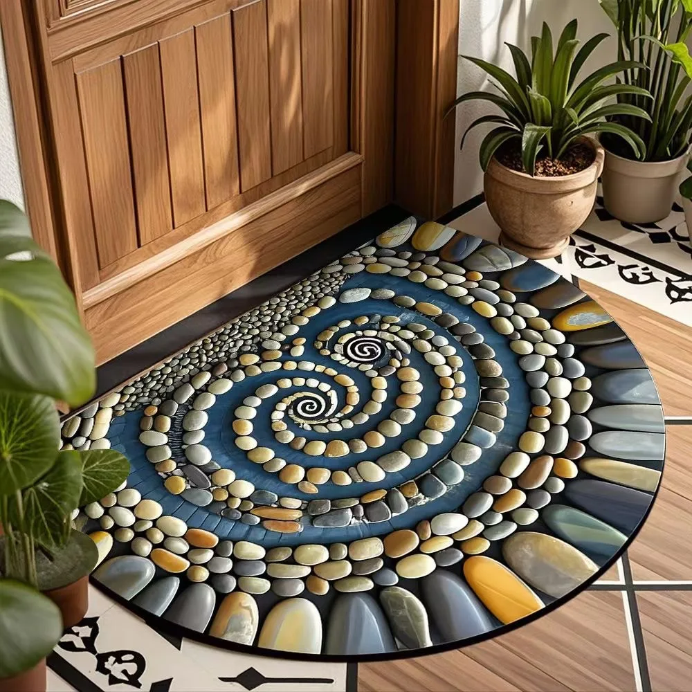 Semi-circular Velvet Floor Mat Entrance Door Pad Wear-resistant Dirt-resistant Door Mat Easy to Care
