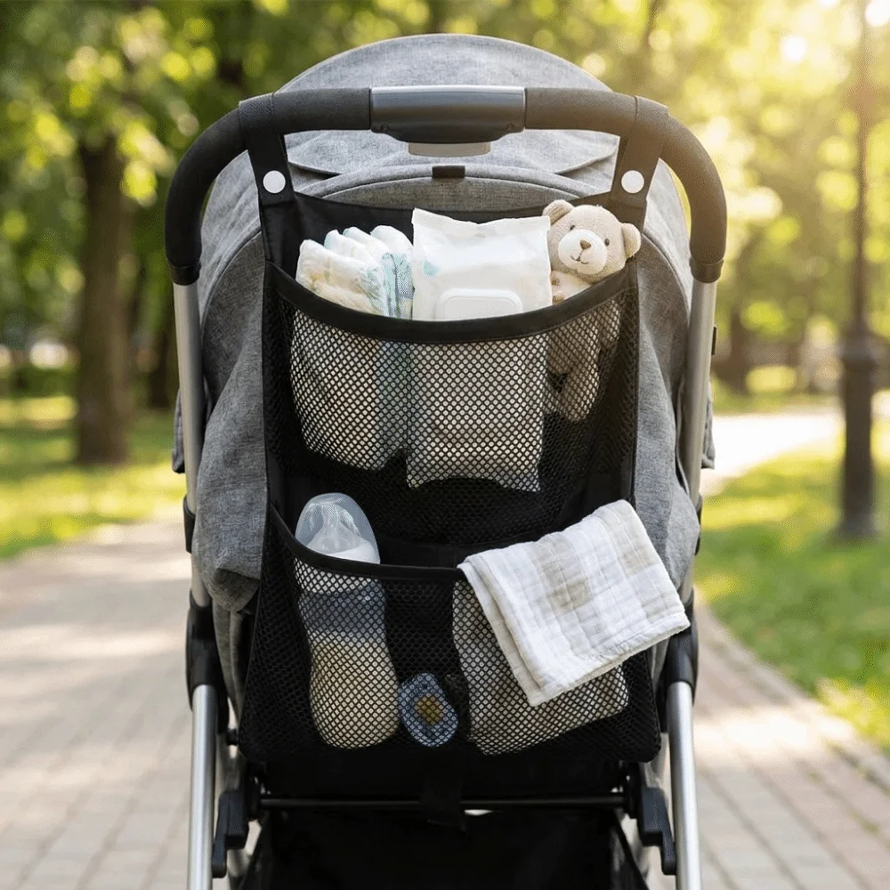 Large Capacity Hanging Storage Bag Lightweight Breathable Baby Crib Hanging Bag Button Fastener Space Saving Bedside Organizer