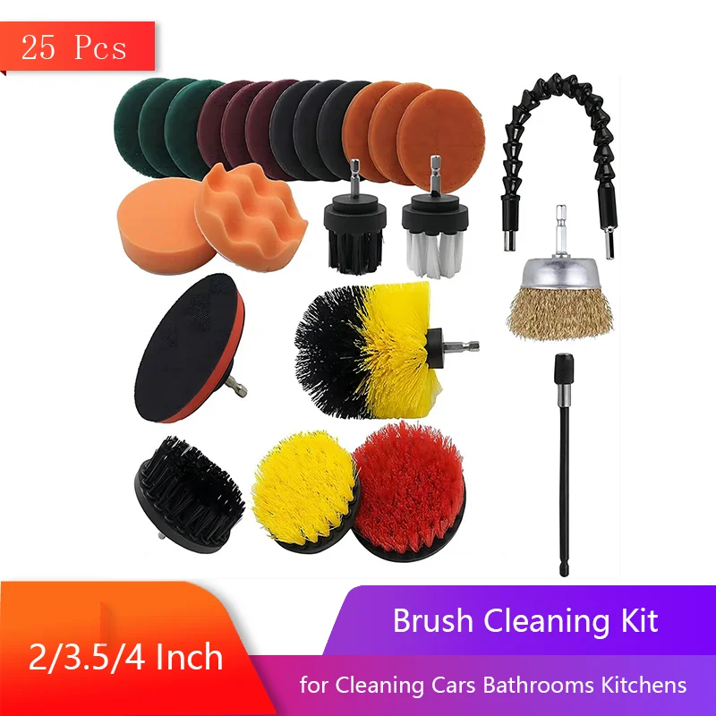 25 Pcs Brush Cleaning Kit with Extend Long Attachment Additional Steel Wire Brushes Universal Extension Rod for Cleaning