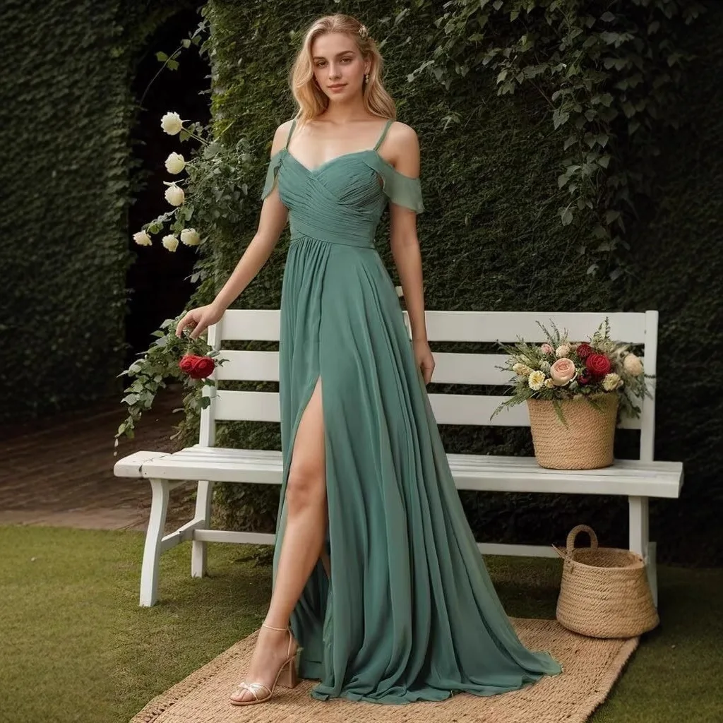 

Customized Formal Chiffon Evening Dresses 2025 Women Sexy Spaghetti Strap Backless Bridesmaid Dress Elegant Wedding Party Dress