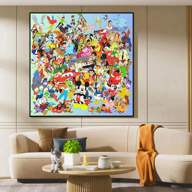 

Abstract Disney Many Cartoon Characters Mickey Playing With Cars Wall Art Canvas Poster Decoration decorate Study Bedroom