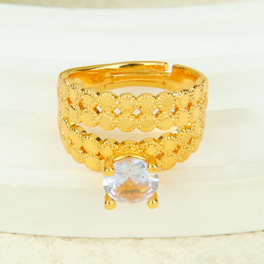Dubai Mode Kubische Zirkonia Stapelbare Ringe 21k Vergoldet Arabischer Exquisiter Verlobungsring Paarringe Italienischer Goldschmuck – Detail 7