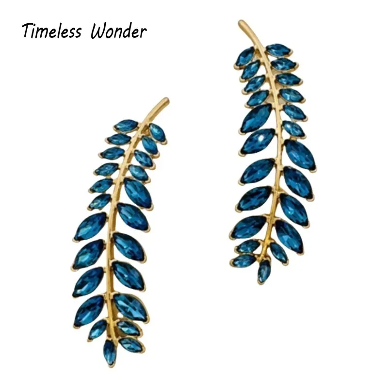 Timeless Wonder Retro Crystal Feather Stud Earrings for Women Designer Jewelry Luxury Brand Gift Brincos Trendy Mix Rare 3252