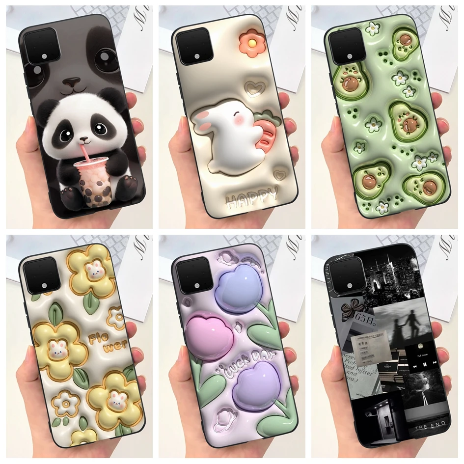 For Google Pixel 4 XL Case New Fashion Cartoon Flower Square Silicone Phone Back Cover For Google Pixel XL4 G020P Pixel4XL Funda