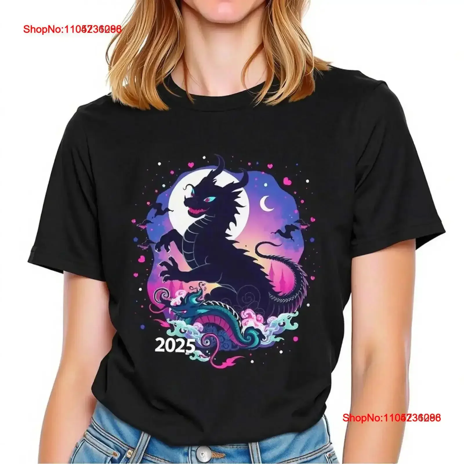 

Женская футболка с ярким драконом и лунным небом, дизайн 2520, винтажная стираная дышащая уличная дизайнерская одежда, универсальная