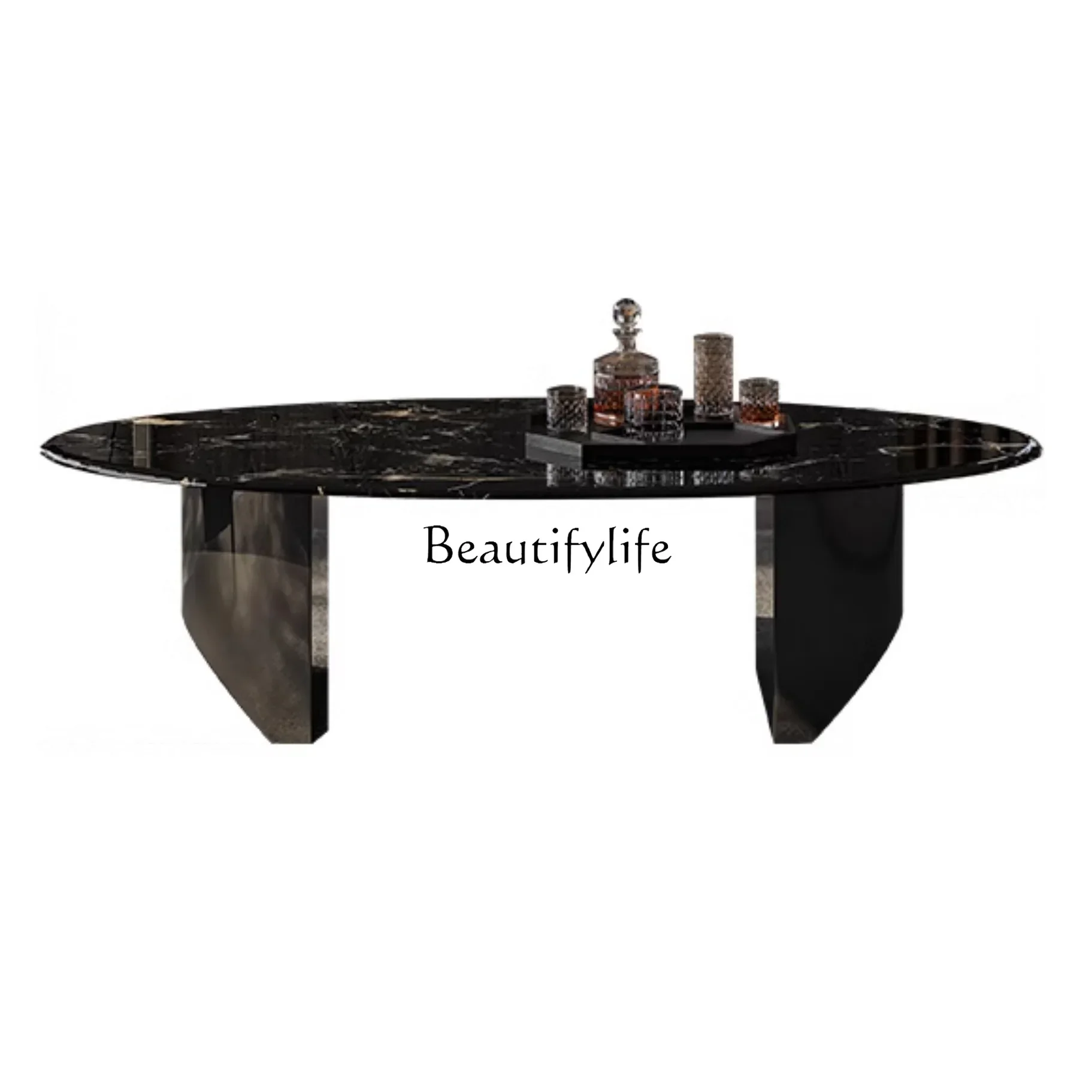 FG44Light luxury Italian luxury stone black rose coffee table high-end small apartment oval suspended natural marble coffee tabl