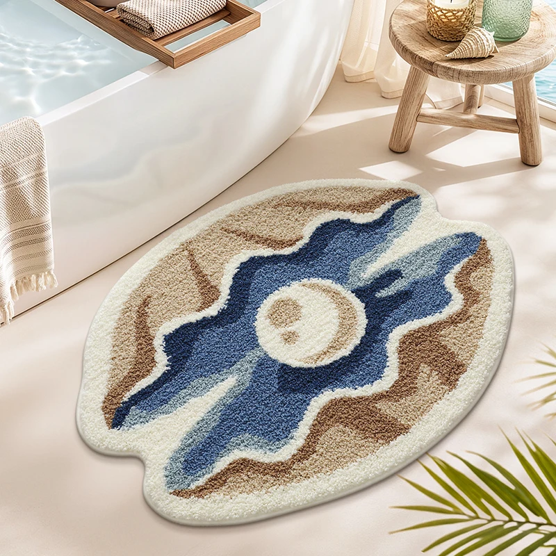 Seashell Shaped Plush Bathroom Floor Mat Soft Non-slip Water-absorbent Bath Mat Fashion Ocean Style Rug Home Decor Carpet