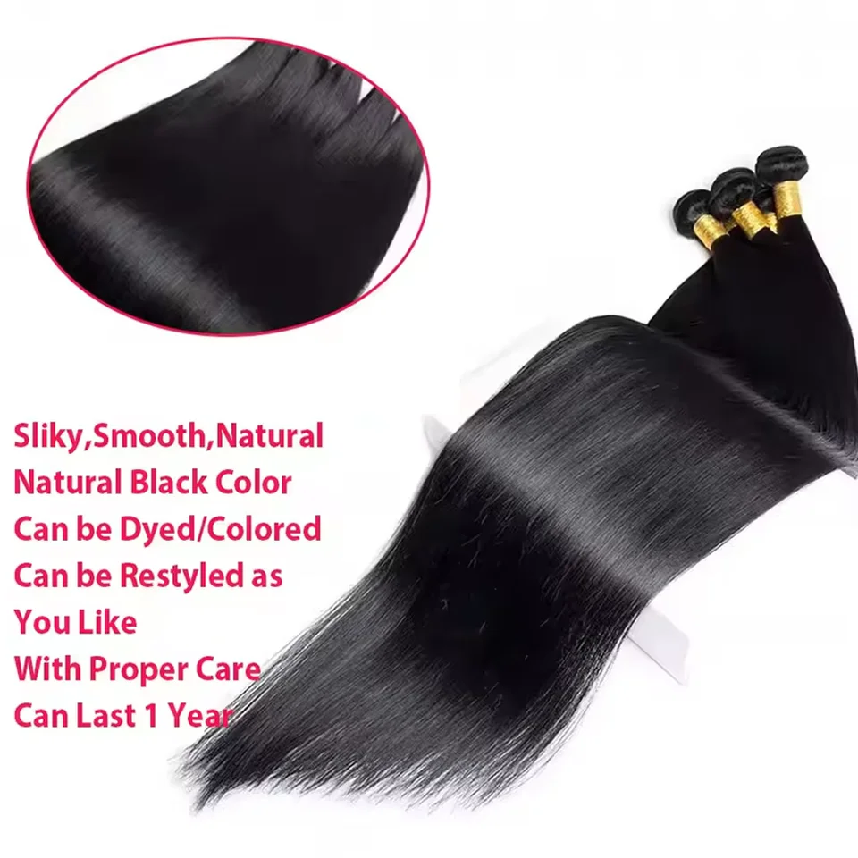 32 Pulgadas Paquetes de Cabello Humano Brasileño Liso Crudo Virgen 1 3 4 Paquete Doble Tejido Paquete para Mujeres Negras Listo para Usar 4