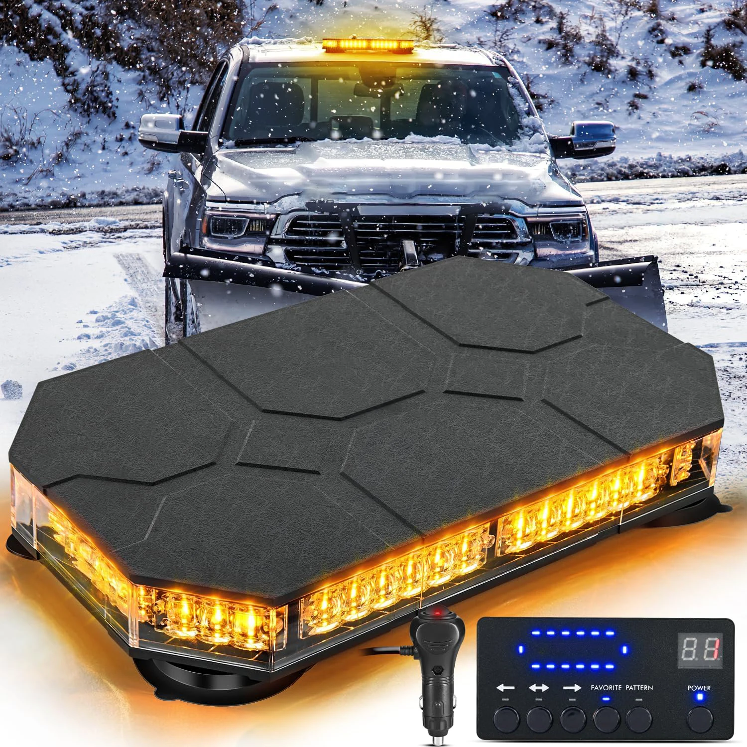 For Police Truck Ambulance Snow Plow 42 LED Car Roof Top Strobe Lights Emergency Warning Safety Beacon Magnetic Mount 38 Modes