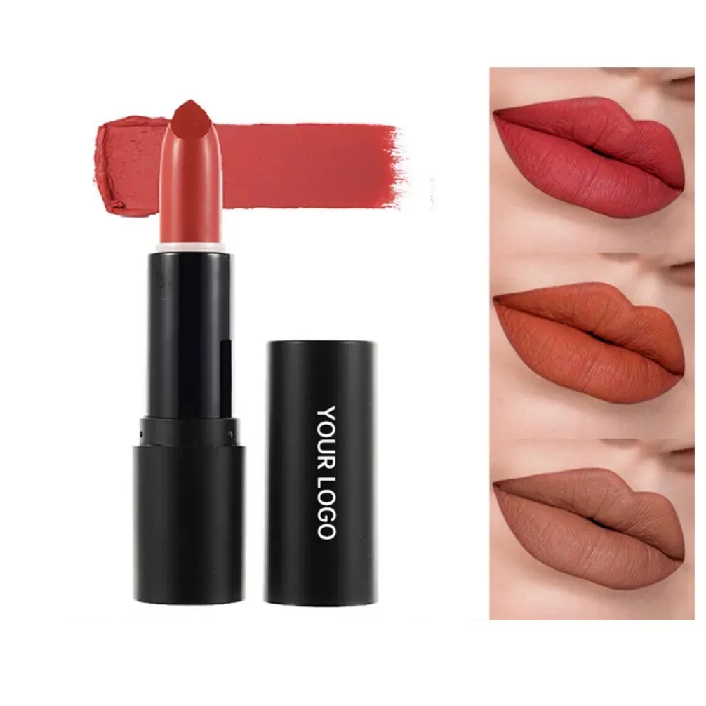 Private Label Lipstick Moisturizer Lips Smooth Long Lasting Waterproof Charming Matte Velvet Black Tube Lip Stick Vegan Makeup