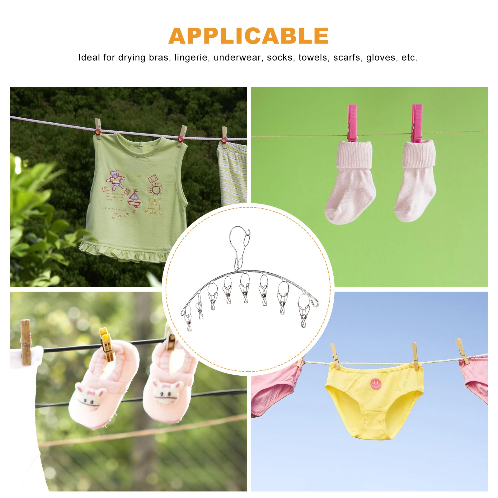 

2Pcs StainlessSteel SockHanger ClothesOrganizer BalconyDryingRack HighElasticClips Windproof UnderwearBra