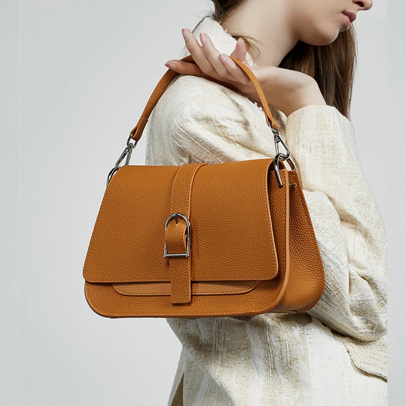 

Burminsa Cowhide Genuine Leather Saddle Shoulder Bags For Women 2025 Luxury Designer Crossbody Purses Work Tote Ladies Handbags