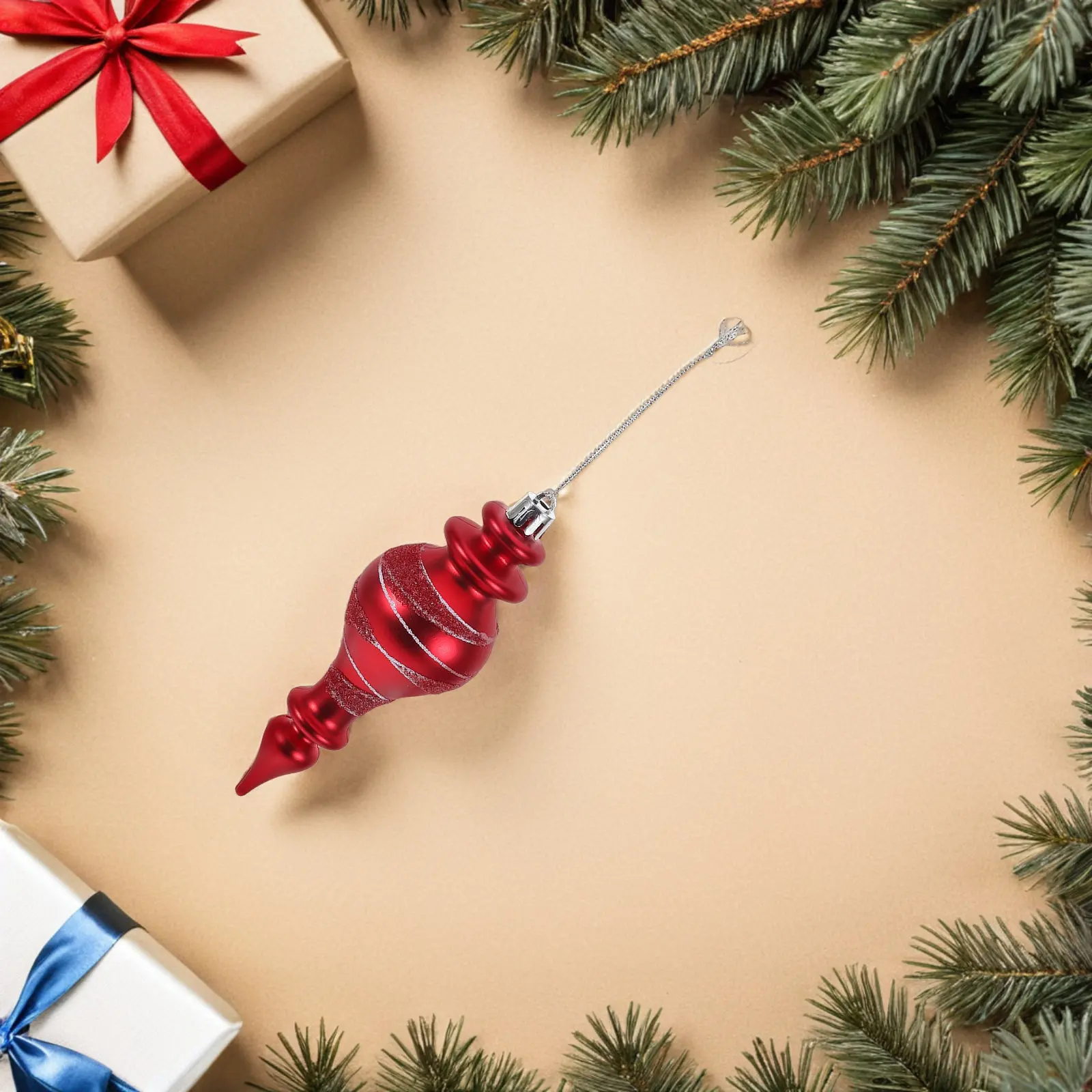 Christmas Tree Hanging Ornaments 3Pcs Red Long Pointed Shatterproof Finials for Mantel Window Holiday Decor