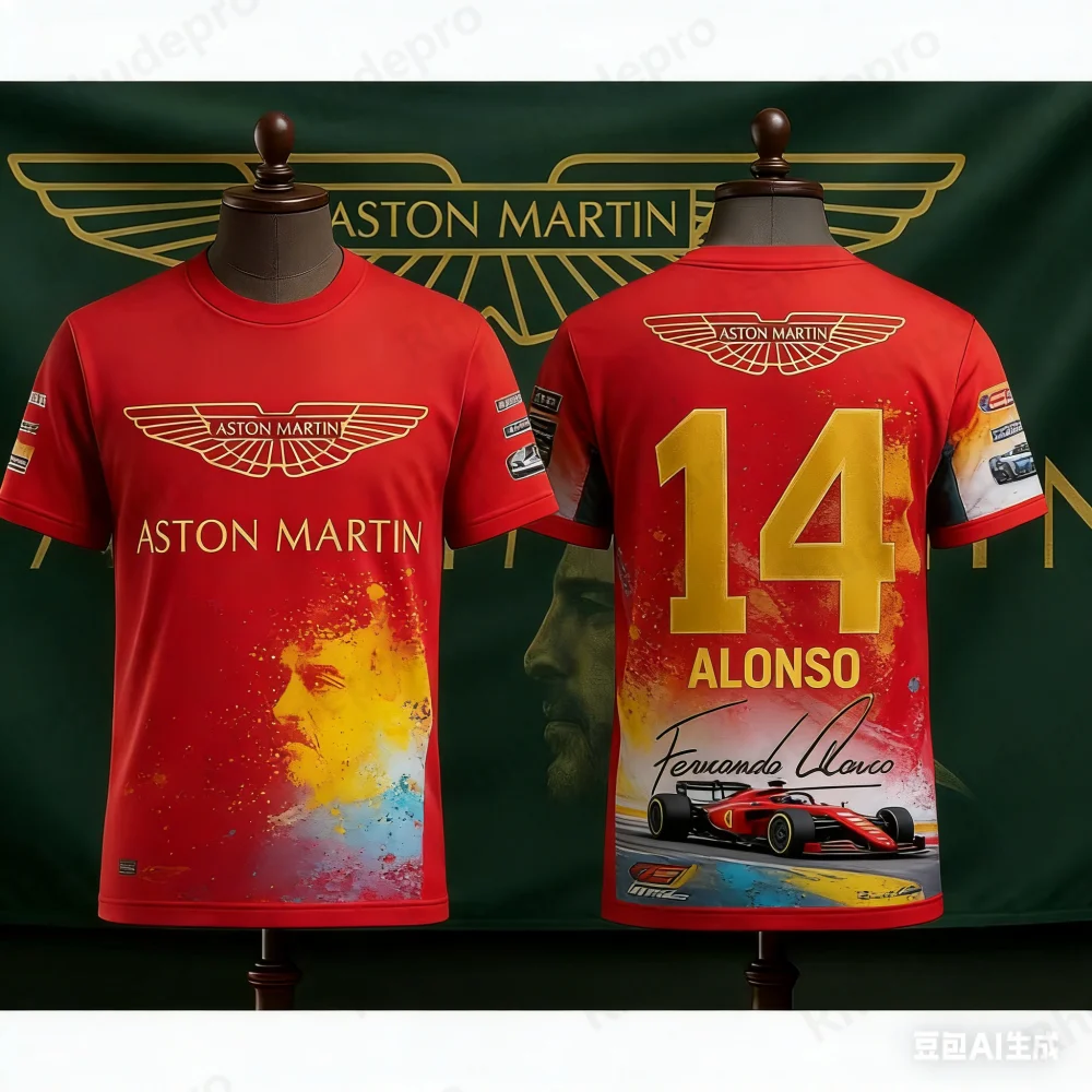 

Aston Martin 2026 Summer Fernando Alonso Graphic Harajuku T-Shirt Men's Retro Short-sleeved Loose Casual TShirt