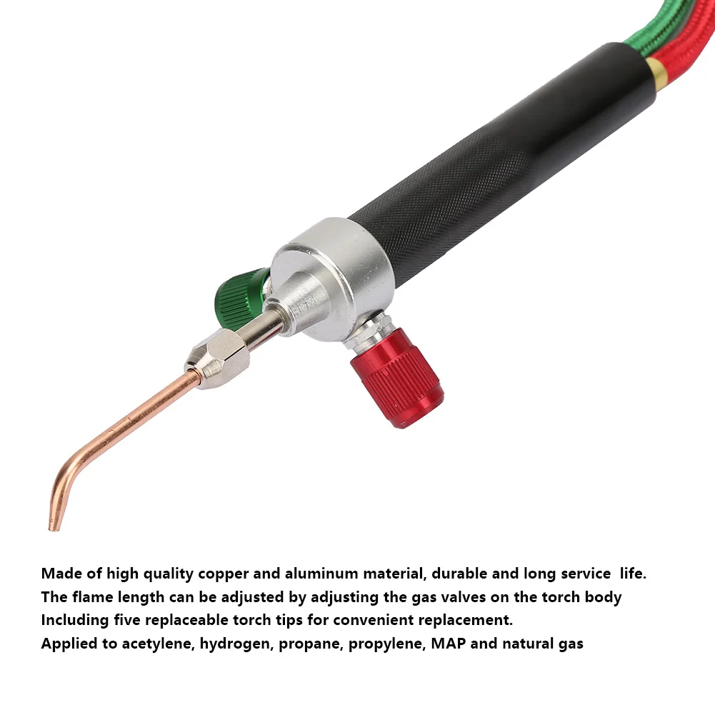 Mini Oxygen Gas Torch Acetylene Welding Soldering Gun Tool Kit 5Pcs Replaceable Tips