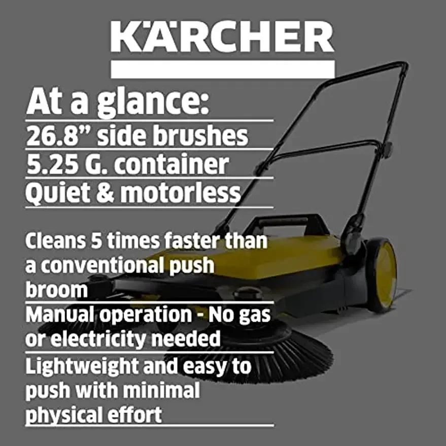 Karcher S 4 Twin Walk-Behind Hand Push Floor Sweeper 5.25 Gallon Capacity 26.8