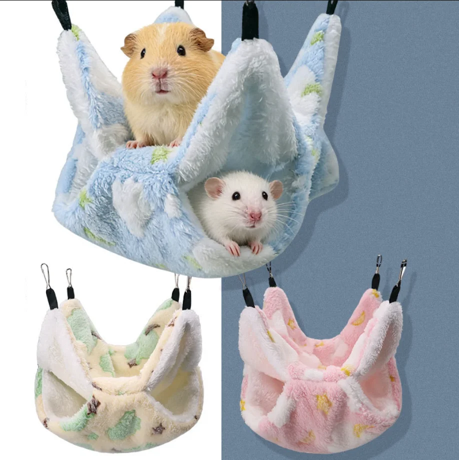 Honey Glider Double Pile Hammock Guinea Pig Flower Branch Mouse Squirrel Autumn Winter Warm Hammock Mat Bed