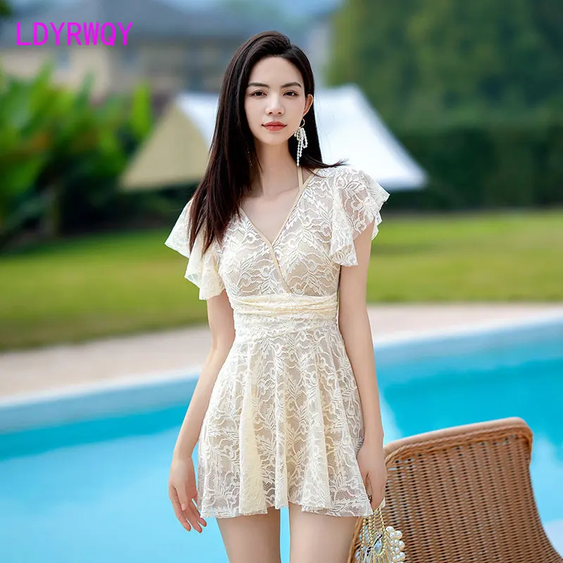 Swimsuit one-piece dress women's 2023 summer new Korean version boxer conservative belly cover thin high-waist swimsuit bikini