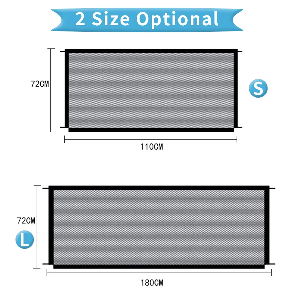 Dog Safety Gate Pet Safe Mesh Fence Portable Folding Baby Safety Gate Install Anywhere 180*72CM/  110*72CM