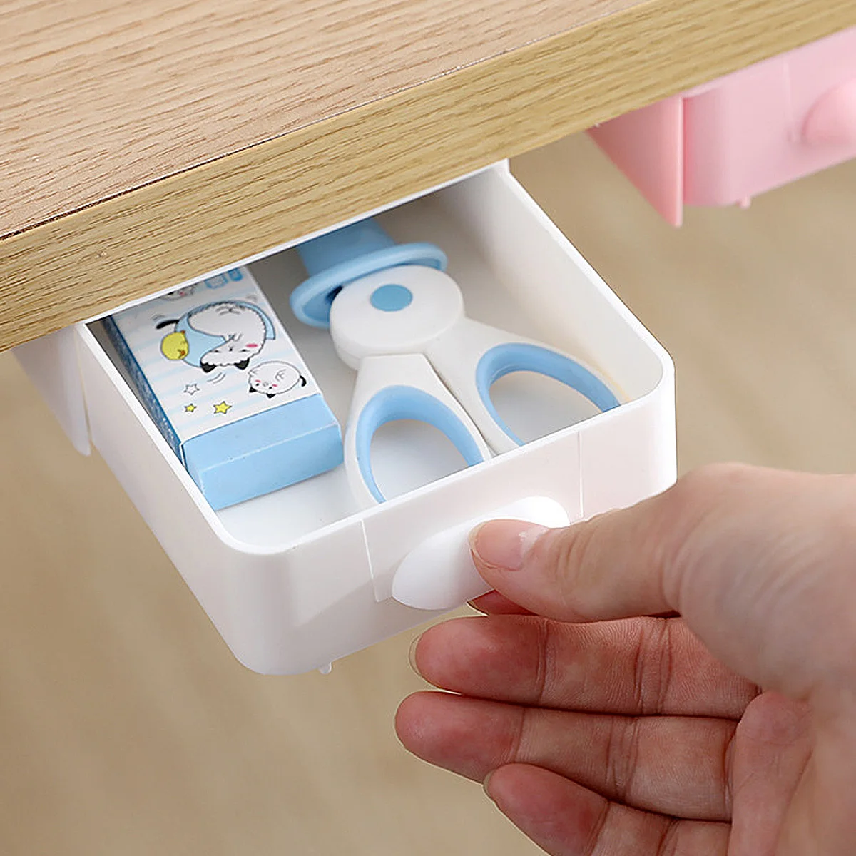 

Drawer Storage Box Tray Hidden Desk Desktop Organizer Adhesive under Stationery