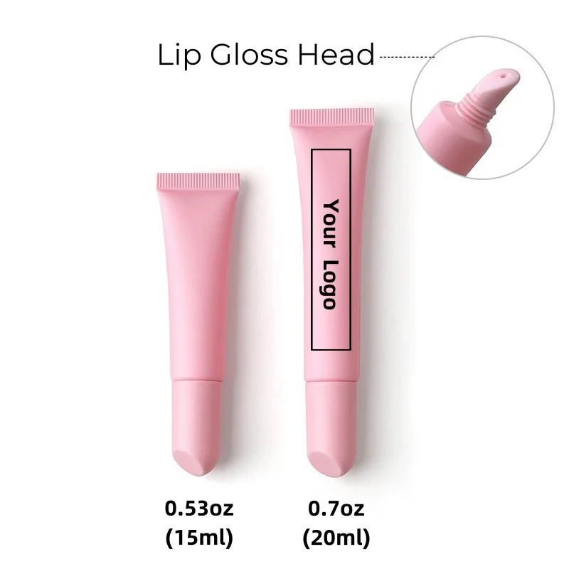 【LOGO angepasst】 100 Stück 15/20 ml leere rosa mattierte Lipgloss-Röhre mit schrägem Deckel, Kosmetiktube, Verpackung, Squeeze-Testpack-Spender