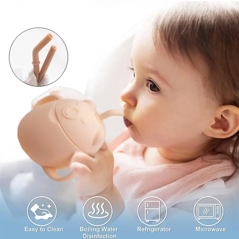 250ML Baby Silicone Cup with Curved Straw Non-slip Wide Mouth Easy to Clean Learning Drink Detachable Bottle