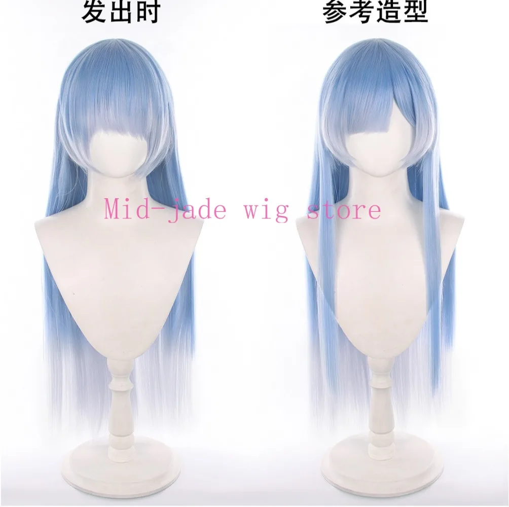 Re:Zero Rem Cosplay Wig with Realistic Scalp and Gradient Long Hair for Christmas Cosplay Parties and Winter Anime Events