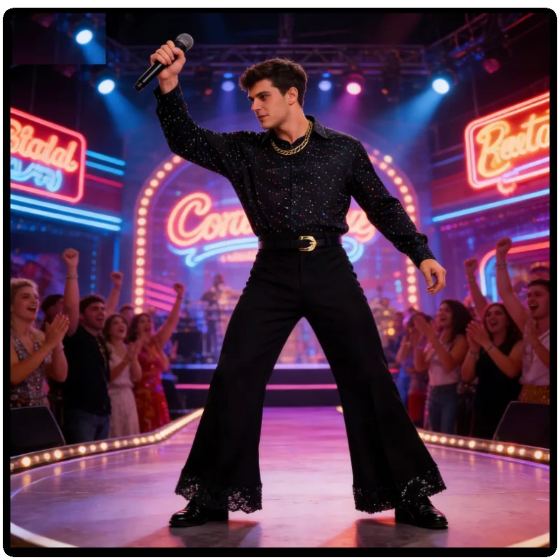 

Mens 70s Retro Disco Bell Bottoms Halloween Cosplay Dance Party Performance Pants