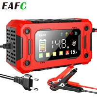 EAFC-cargador de batería de coche de 12V, 8A/15A, pantalla grande, cargador de reparación Pluse para Auto, Moto, SUV, litio, AGM, pantalla LCD de GEL de plomo y ácido