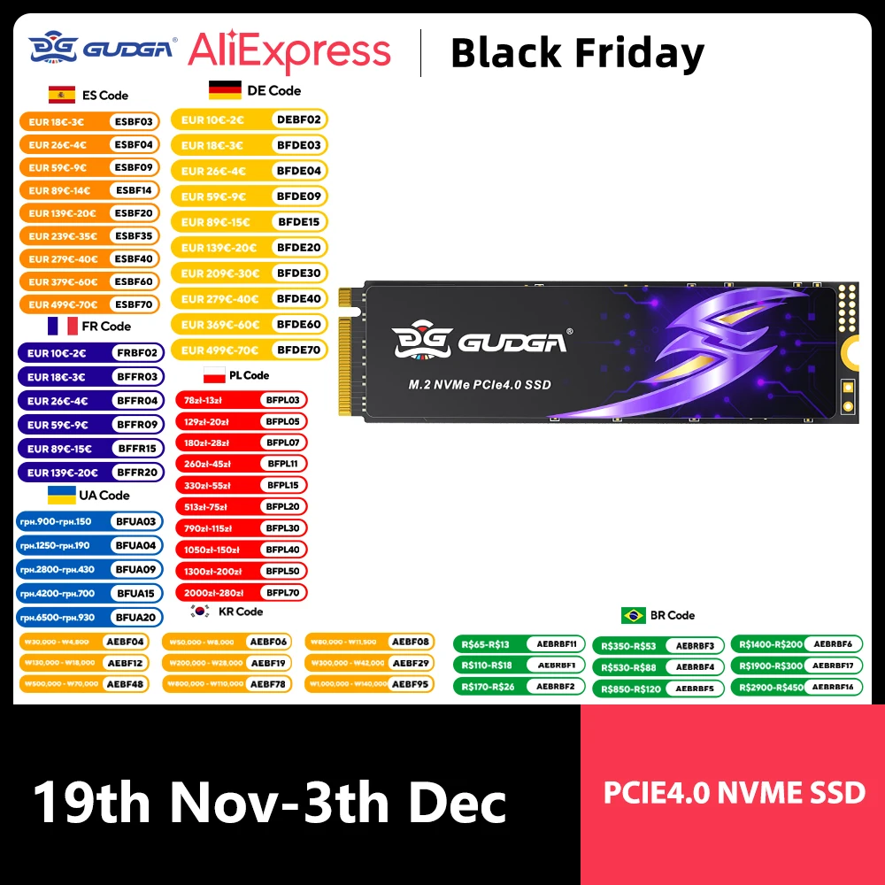 GUDGA 5000MB/s SSD NVMe M.2 2280 4TB 2TB 1TB 512GB Internal Solid State Drive PCIe 4.0x4 dengan Heatsink untuk PS5 Laptop Desktop PC