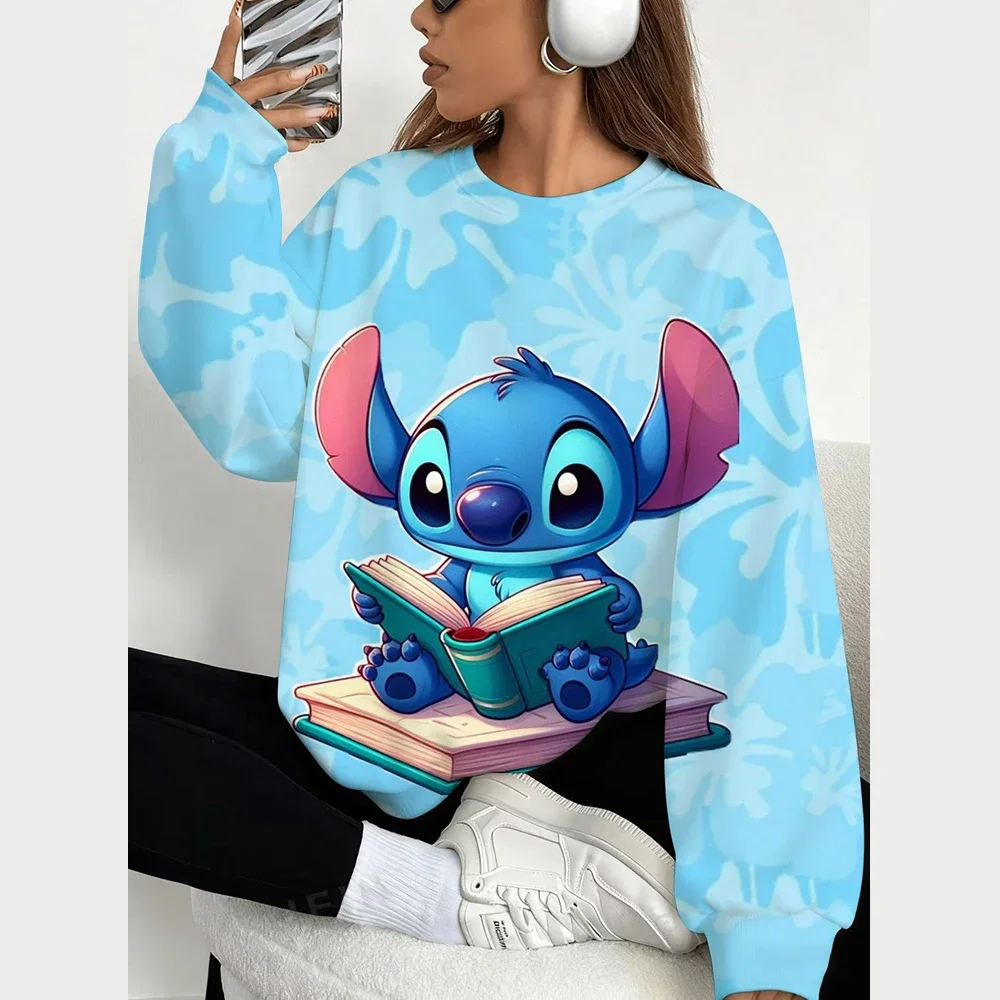 بلوفرات عصرية من سلسلة ديزني للنساء، بلوزات برقبة دائرية مطبوعة ومريحة، ملابس نسائية