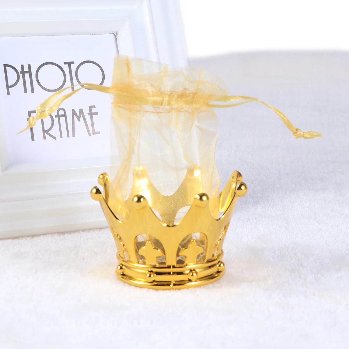 10/12/15/24pcs Wedding Organza Bags Golden Crown Shape Candy Bag Wedding party Yarn Drawstring Clear Candy Gift Boxes Clear